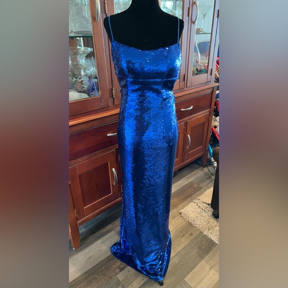 Sherri Hill Bright Blue Sequin Strappy Back Formal Dress Size 4 Prom Homecoming - Picture 2 of 15